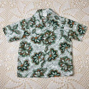 Vintage 1970s Boys 7 Years Green Groovy Floral Bold Collar Button Down Shirt
